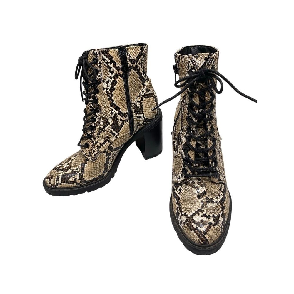 Forever 21 Womens 6 Brown Black Lace-Up High Heel Snakeskin Outdoor Ankle Boots